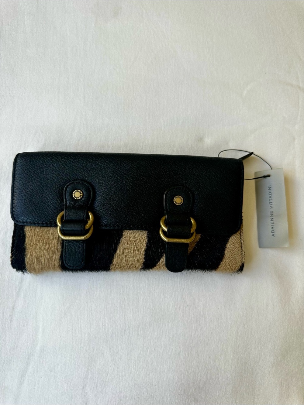 ADRIENNE VITTADINI Black Tan Tiger Calf Hair Leather Allegra Clutch Wallet NWT